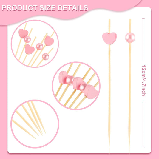 Wedding Pink Cocktail Picks Assorted Red Pink Hearts Red Truck with Heart Bamboo Toothpicks for Valentine's Day Drink Fruit Dessert Food Appetizers Decoration