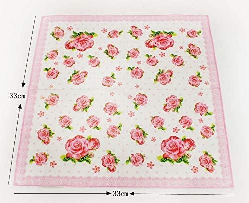 WallyE Mint Floral Pink Printed Napkins Red Rose Chintz Decoupage Paper for Bridal Shower Tea Party Birthday or Wedding,20 Pack