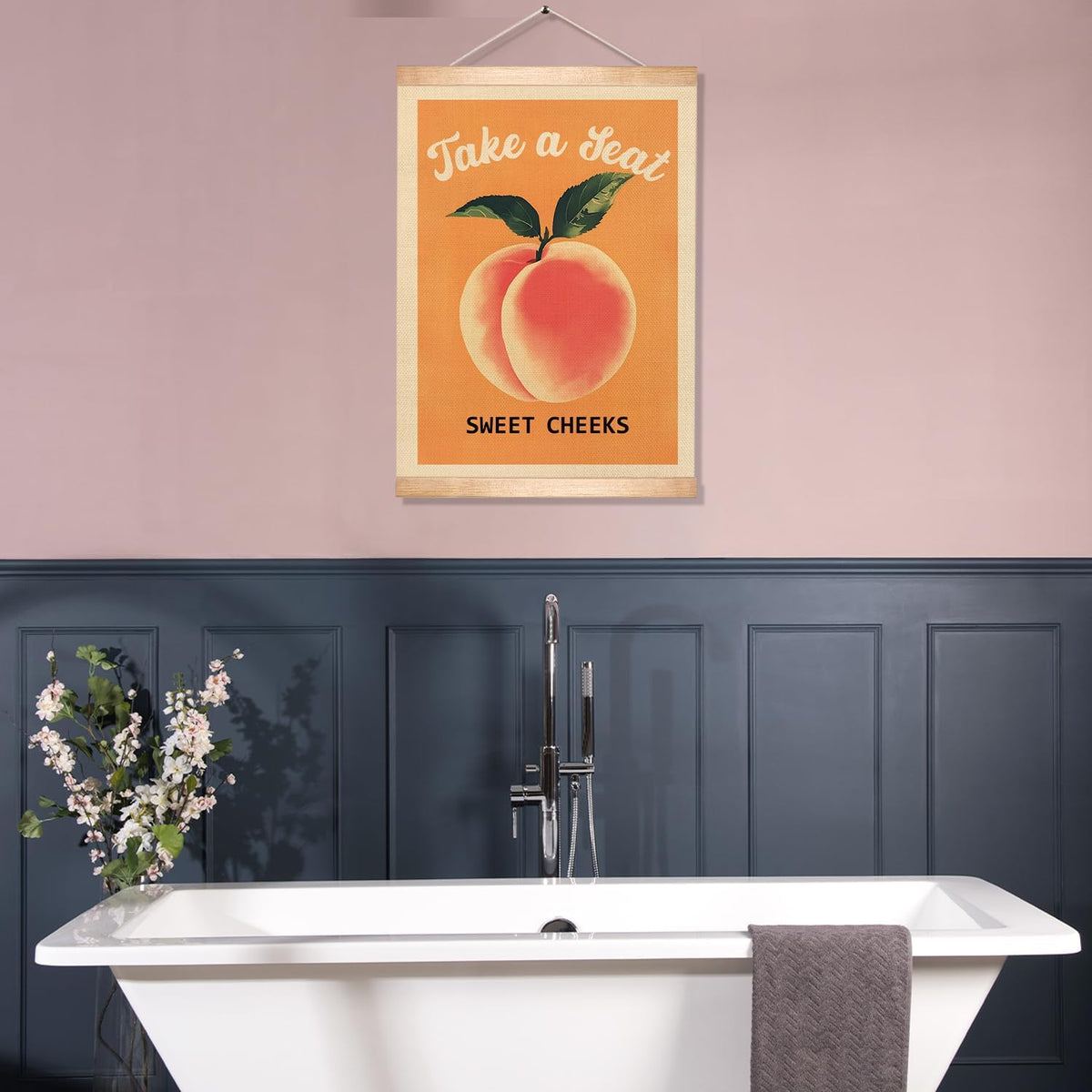 Funny Peach Bathroom Decor Wall Art,18.5x14Inch Take A Seat Sweet Cheeks Wall Hanging Poster,Lovely Fruit Poster Bathroom Decor, Restroom Humor Sign for Toilet,Powder Room (Orange peach)