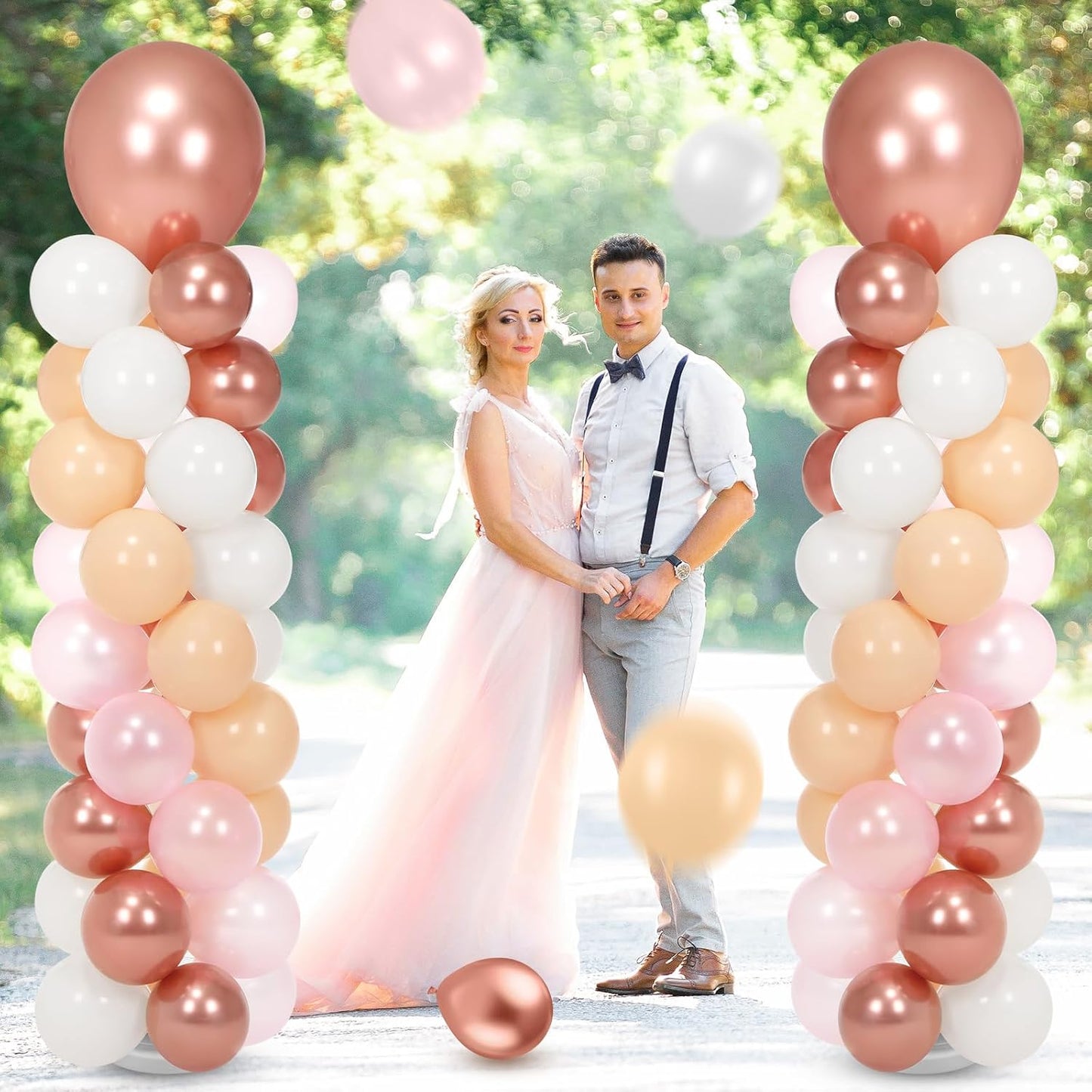 2 Sets 163 Pcs Pink Metallic Rose Gold Balloons Column Stand Kit