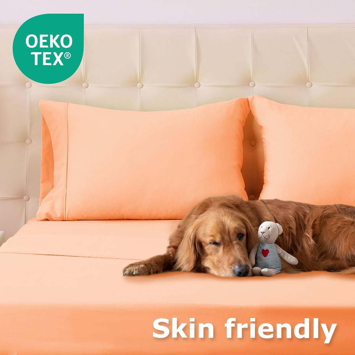 Queen Size Bed Sheet Set - 4 Piece Soft Microfiber Sheets with Deep Pockets, Cooling Technology, and Wrinkle-Free Pillowcase. Hotel-Quality, Durable Bedding, Peach Fuzz