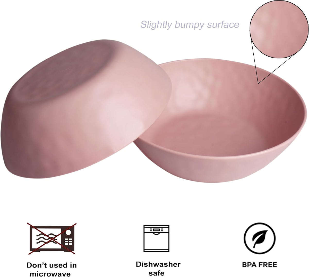 Melamine Large Serving bowls, 3.7Quart Salad Bowls for Popcorn, Soup, Pasta, Pho, Snack - Set of 2 Mixing Bowls for Entertaining and Kitchen (Pink)