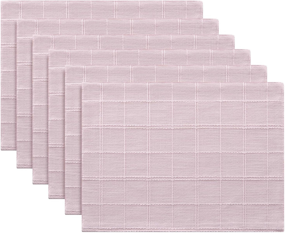 ZeeMart Linen Checked Farmhouse Placemats Set of 6, Pink 13x19in