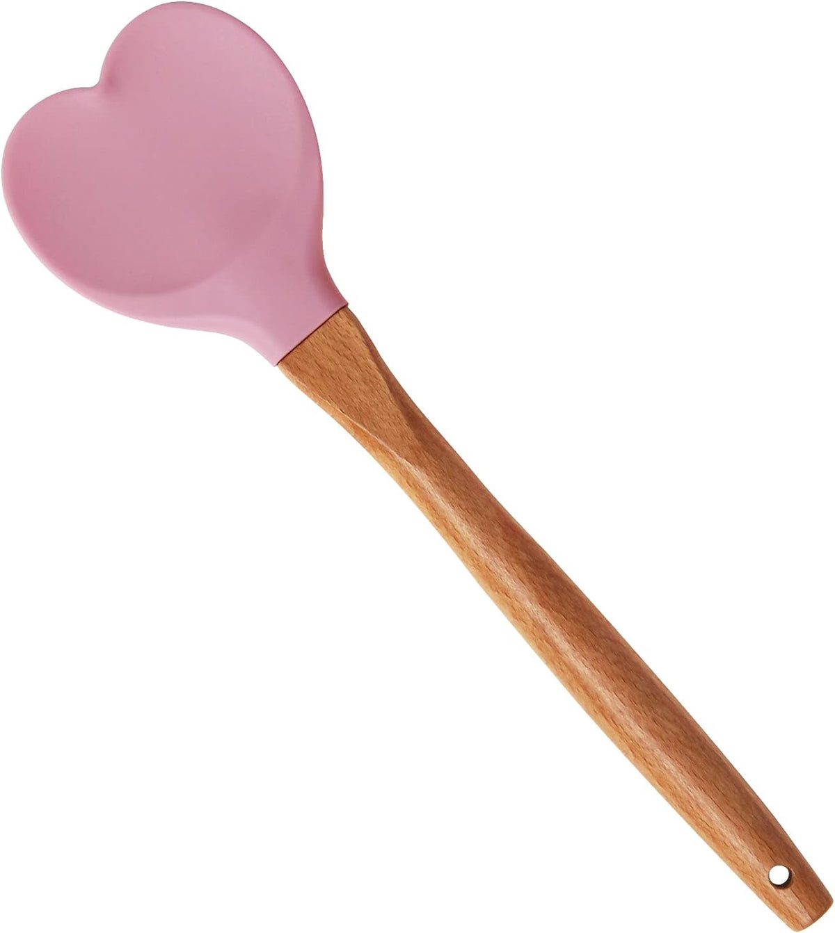 Heart-Shaped Silicone Spatula with Wooden Handle for Nonstick Cookware-Kitchen Utensils for Baking,Cooking,Mixing,Scraping,and Stirring (Pink)