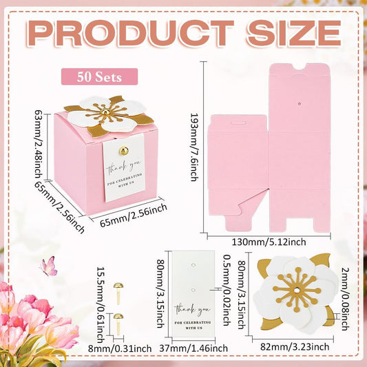 MAYJOYDIY 50 Sets Favor Boxes with Floral Decor Party Favor Candy Box Folding Paper Candy Packing Boxes for Women Garden Wedding Bridal Shower Birthday, Pink