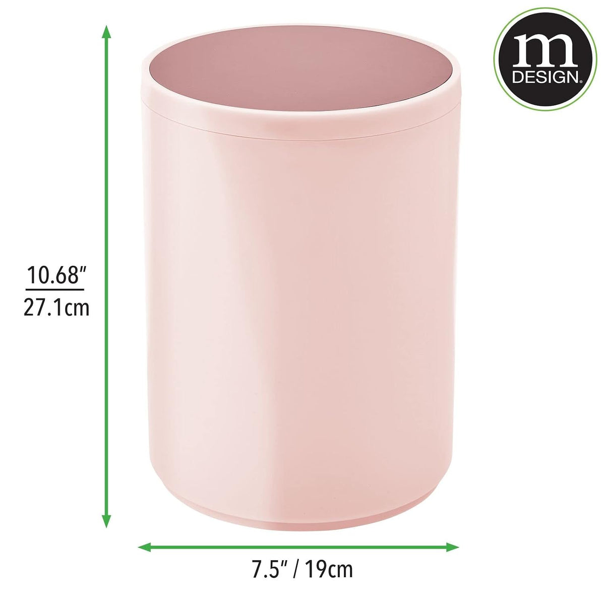 Plastic Small Slim Round 1.7 Gallon/6.5 Liter Trash Can with Removable Swing Lid - Light Pink/Rosette Pink