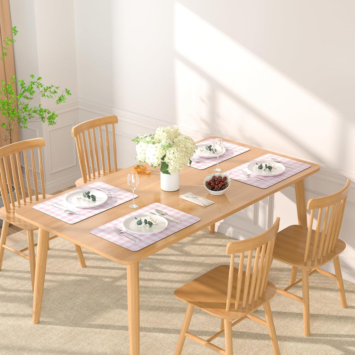 PU Leather Placemats Set of 6, 12"x18" Waterproof Table Mats, Gingham