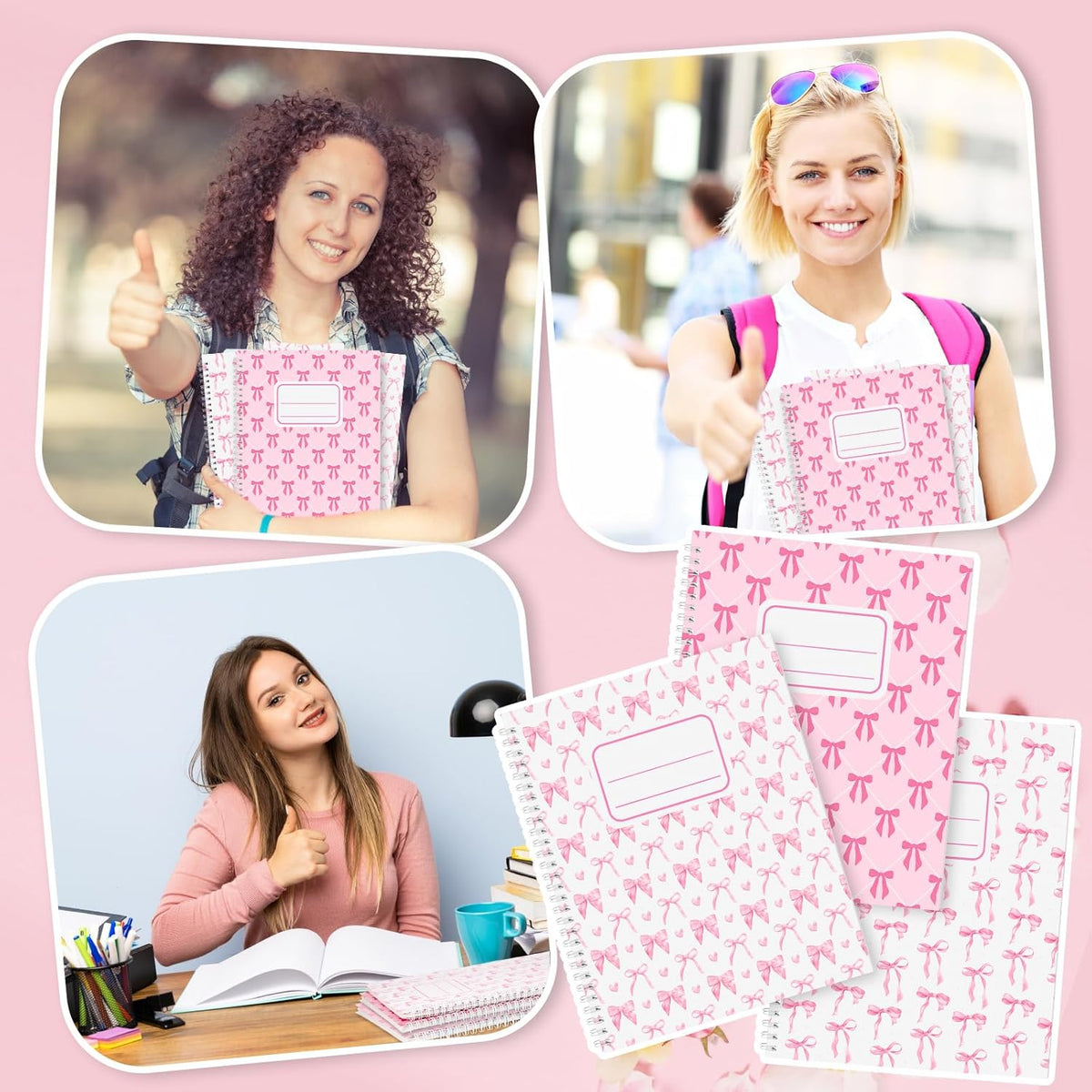 12 Pack Pink Bow Composition Notebooks 9-3/4 x 7-1/2 Inch 100 Pages