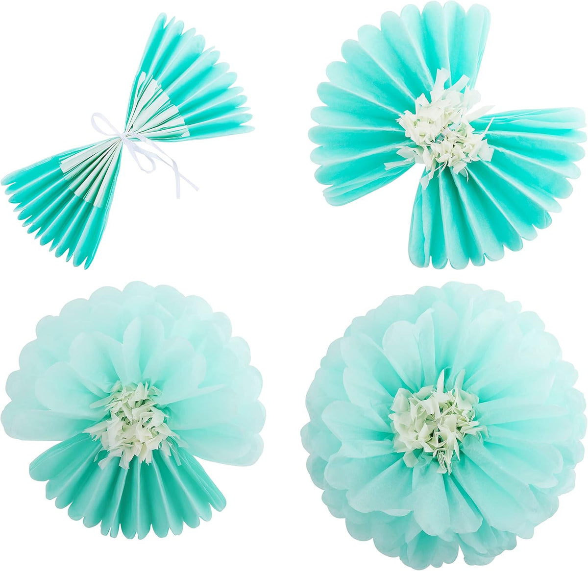 Tissue Paper Chrysanth Flowers with Butterfly and Olive Leaves for Wedding Baby Shower Nursery Room Parties & Events Decorations Pom Poms (Cream Peach Mint)