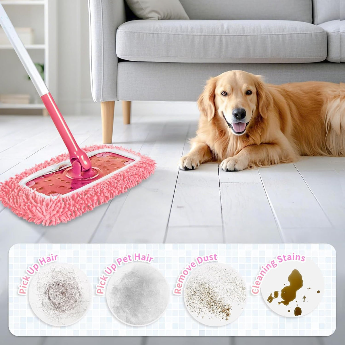 4 Pack Pink Reusable Chenille Mop Pads Fit for Swiffer Sweeper