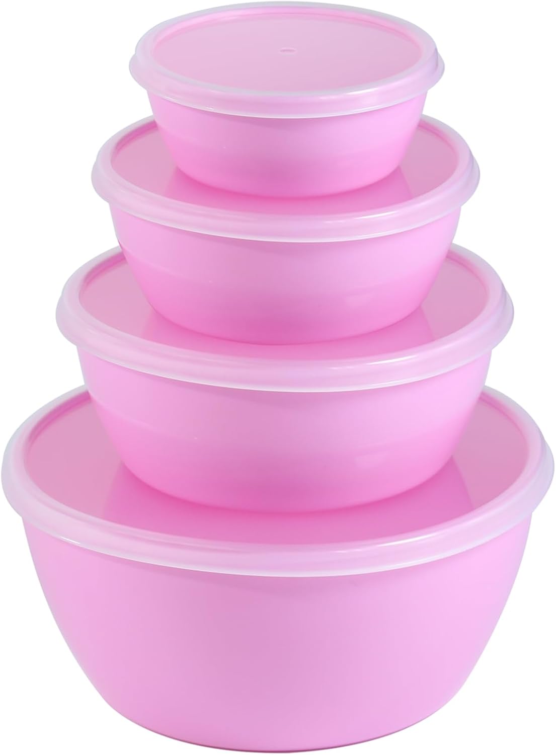 Set of 4 Plastic Prep Bowls with Lids,Microwave and Dishwasher Safe,Ideal for Baking, Prepping, Cooking and Serving Food (Pink)