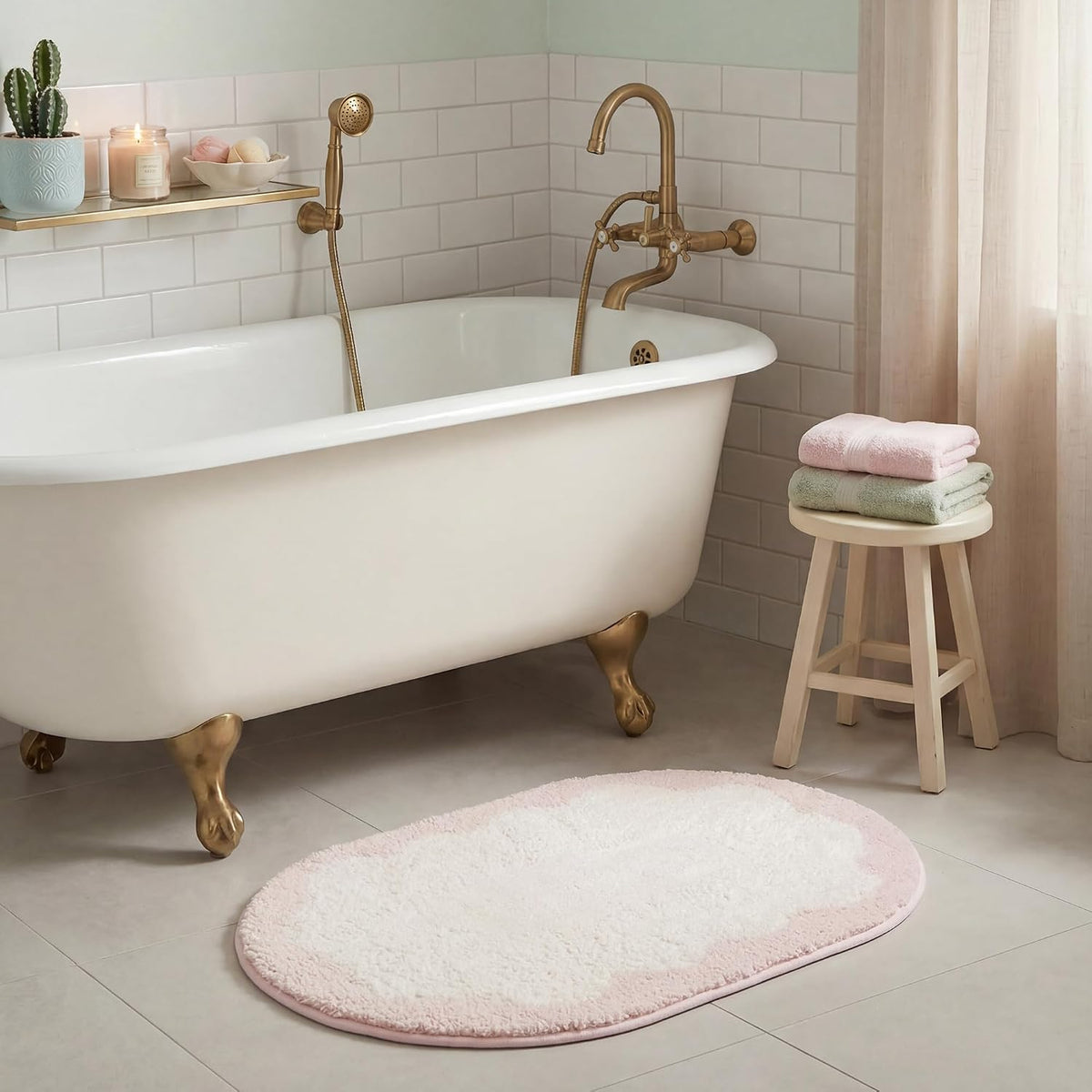 Pink Oval Bathroom Rug, 16" x 24", Cute Bath Mat