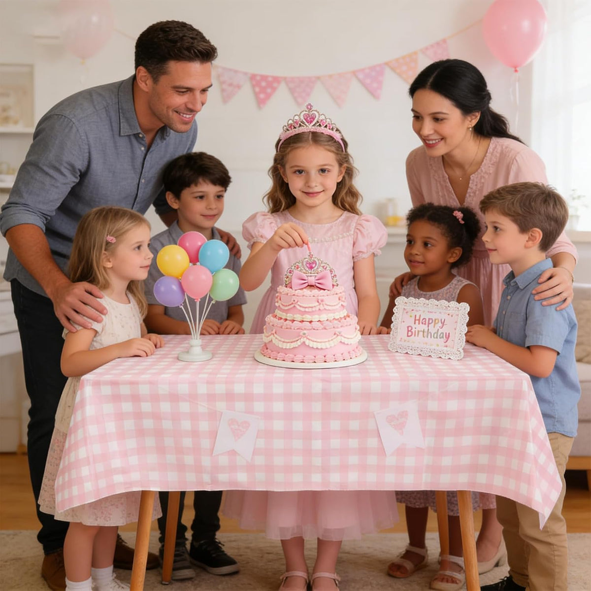 Gingham Vinyl Tablecloth with Flannel Backing,Waterproof Rectangle Table Cloth,Wipeable Plastic Buffalo Plaid Table Cover for Kitchen Dining,Camping,Indoor&Outdoor(52"x70", Pink and White)