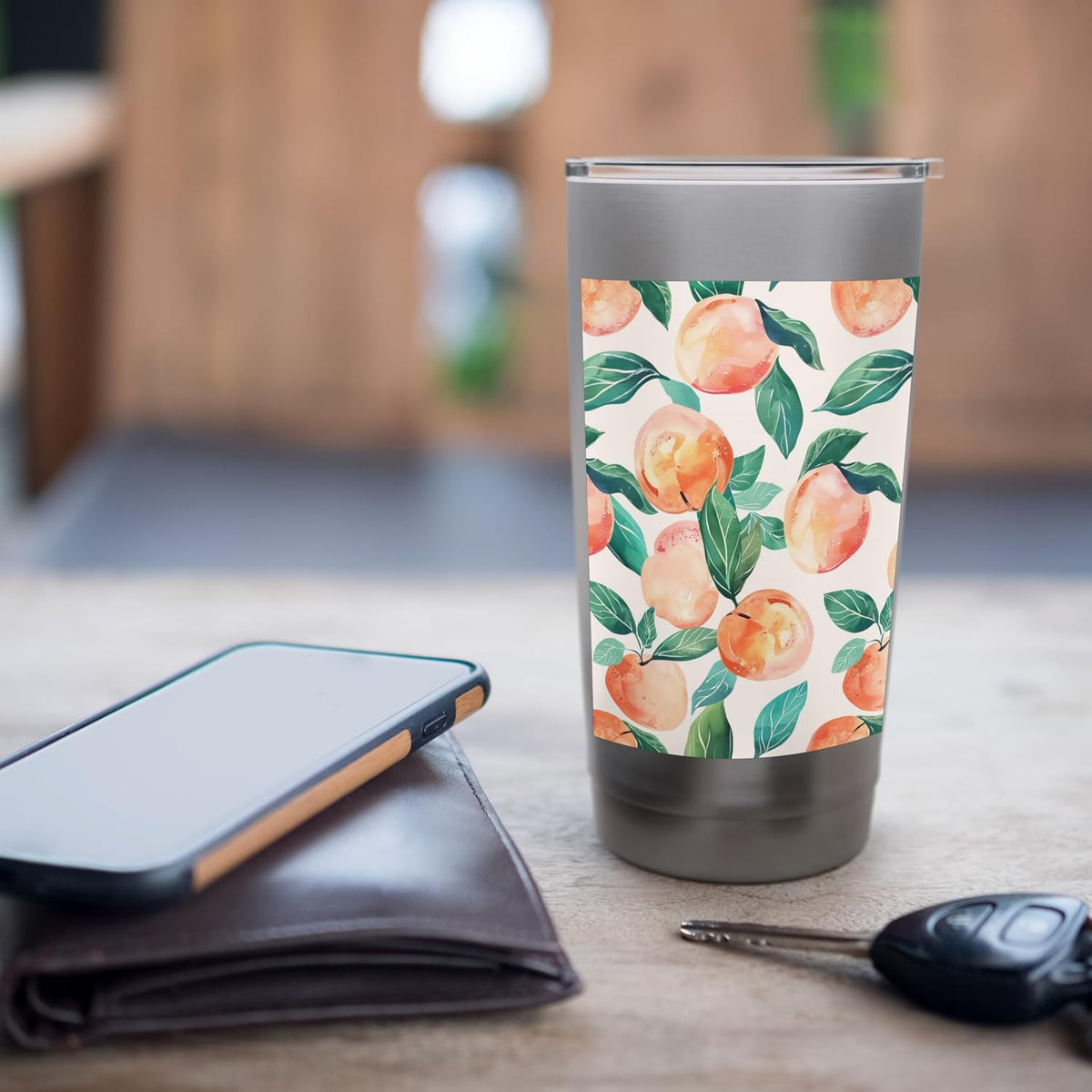 Vintage Pattern Art Peach Fruit Stainless Steel Insulated Tumbler