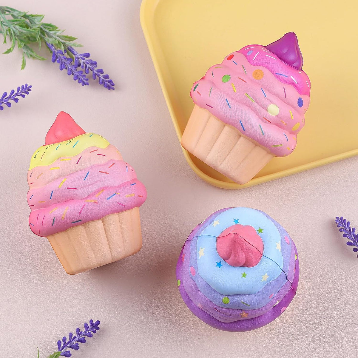 3 Pcs Squishies Toys for Kids Cake Slow Rising Fake Cupcake Foam Food Squishys Jumbo Stress Big Squishes Cute Squeeze Toy