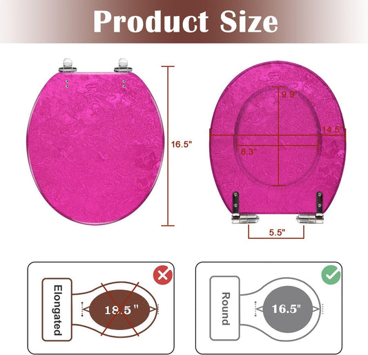 Slow Close Round Toilet Seat Concrete Texture Resin Hot Pink Grunge Magenta Purple Quick-Release Hinges Easy to Clean & Install Cover Bumpers