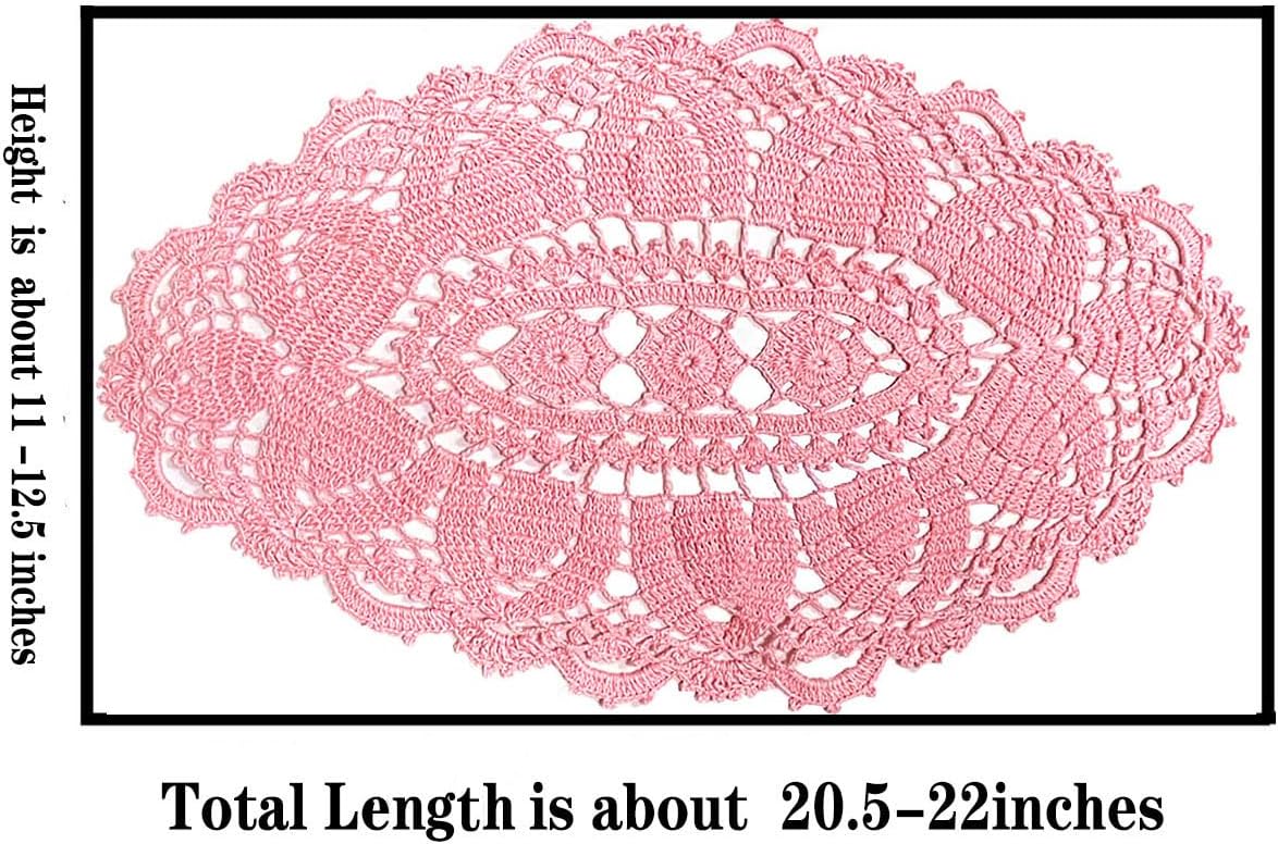 21 Inch Length Oval Lace Crochet Flowers Doilies Tablecloth Placemat Washable Kitchen Vase Doily (Pink, 1)