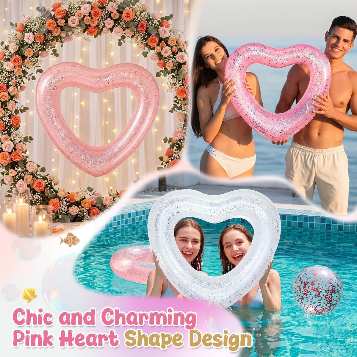 5 Pcs Heart Pool Float Bachelorette Bride with Glitter Ball