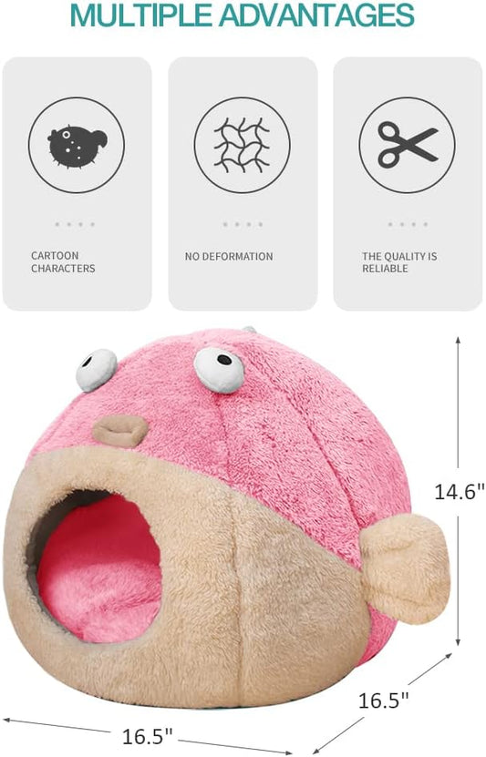 Cat Beds for Indoor Cats-Cat Bed Cave,Cute Lively Pufferfish Shape,Pink L