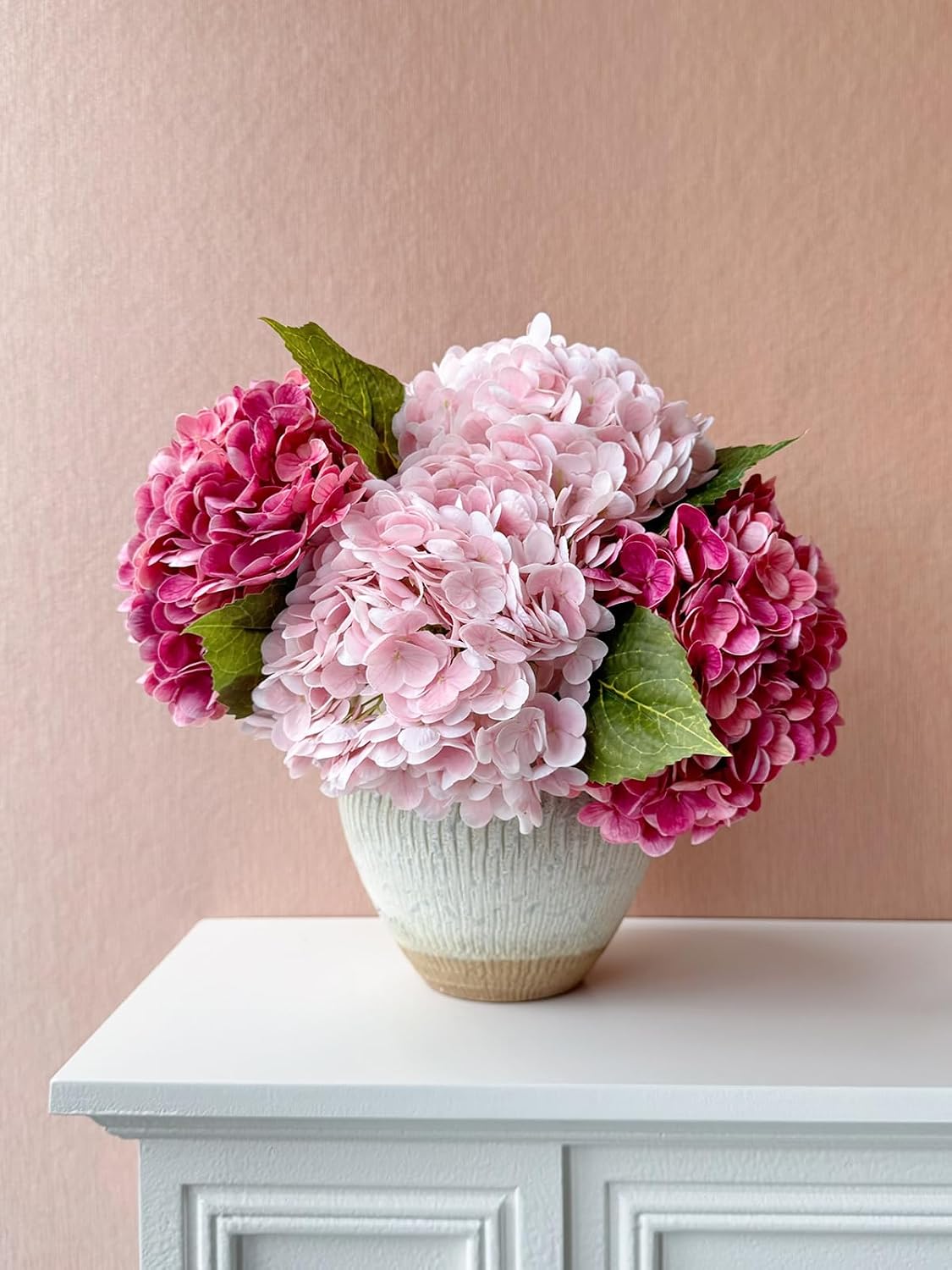 4 Pcs Real Touch Hydrangea Artificial Flower Lifelike 21'' Long Stem Latex Hydrangea Flower for Thanksgiving Home Kitchen Decor Wedding Christmas Table Centerpiece 2 Pink + 2 Rose Pink