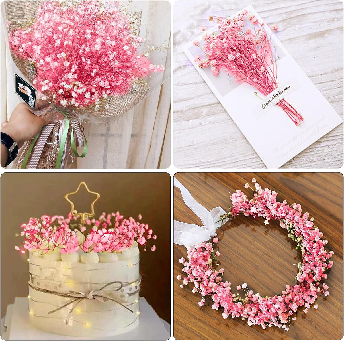 Dried Baby's Breath Flowers Pink, 17inch Dried Natural Flowers Babys Breath Bulk with 3000 Buds, Real Dry Gypsophila for Wedding, Party, Wreath Floral DIY, Home Decor