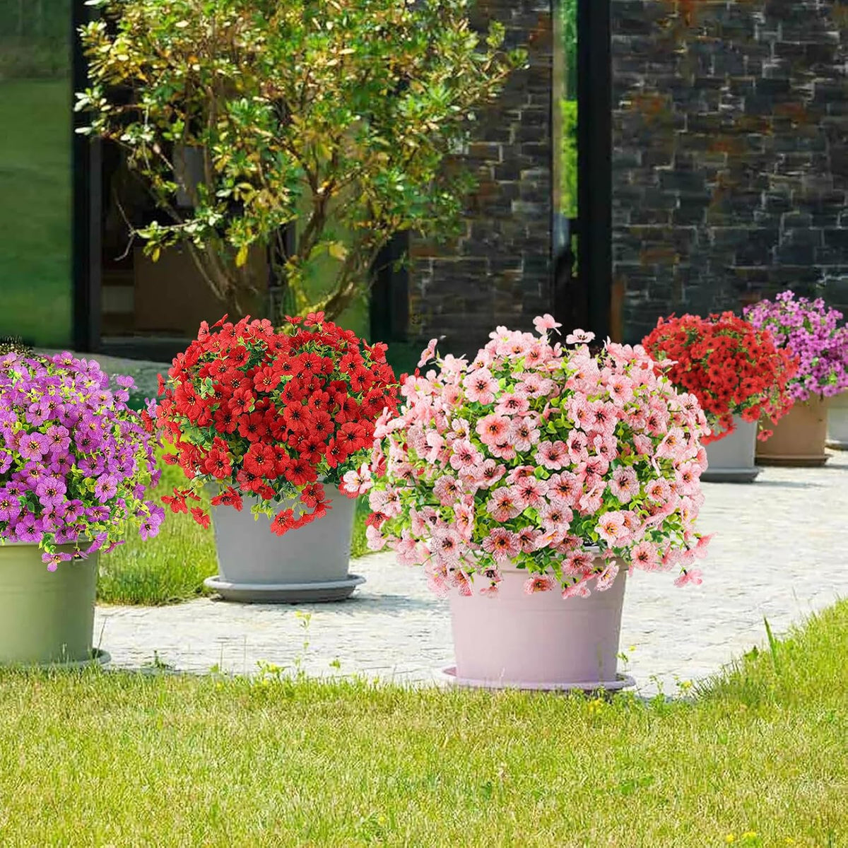ATTGREAT Artificial Flowers for Outdoors UV Resistant, 12 Bundles(Pink)