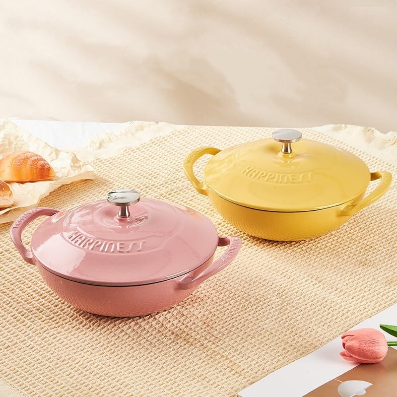 1.5-Quart Cast Iron Dutch Oven with Lid – Enameled Non-Stick Round Dutch Oven Pan, Compatible with All Stoves (Oven Safe up to 500°F) – Ideal Kitchen Cookware (Pink)