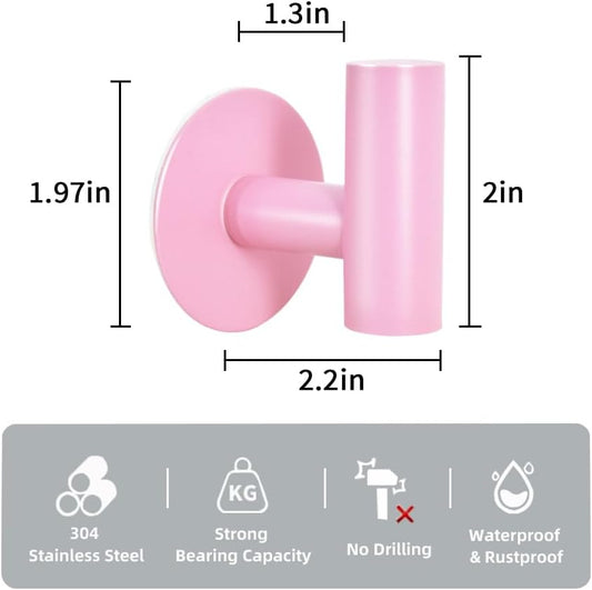 Pink Adhesive Stainless Steel Self-Adhesive Towel Hook (2-Pack)
