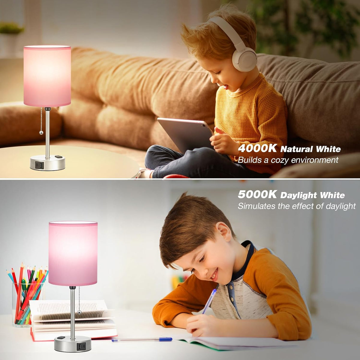Small Bedside Table Lamp for Bedroom - Desk Lamp with USB Ports for Dorm