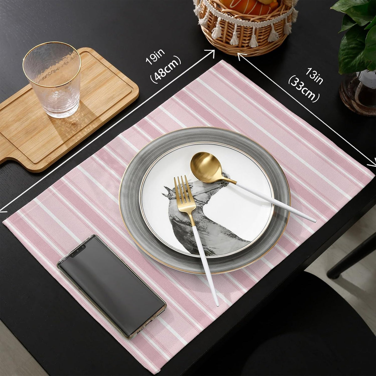 Pink White Striped Placemats Set of 8 Solid Light Pink White Stripes Rustic Minimalist Table Mats Kitchen Dining Home Outdoor Party Table Decoration