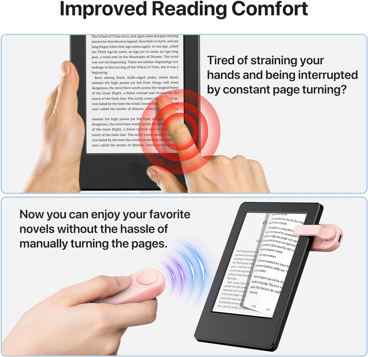 RF Remote Control Page Turner for Kindle Paperwhite Accessories Ipad Reading Kobo Surface Comics/Novels iPhone Tablets Android Taking Photos Camera Video Recording Remote Triggers(Pink)