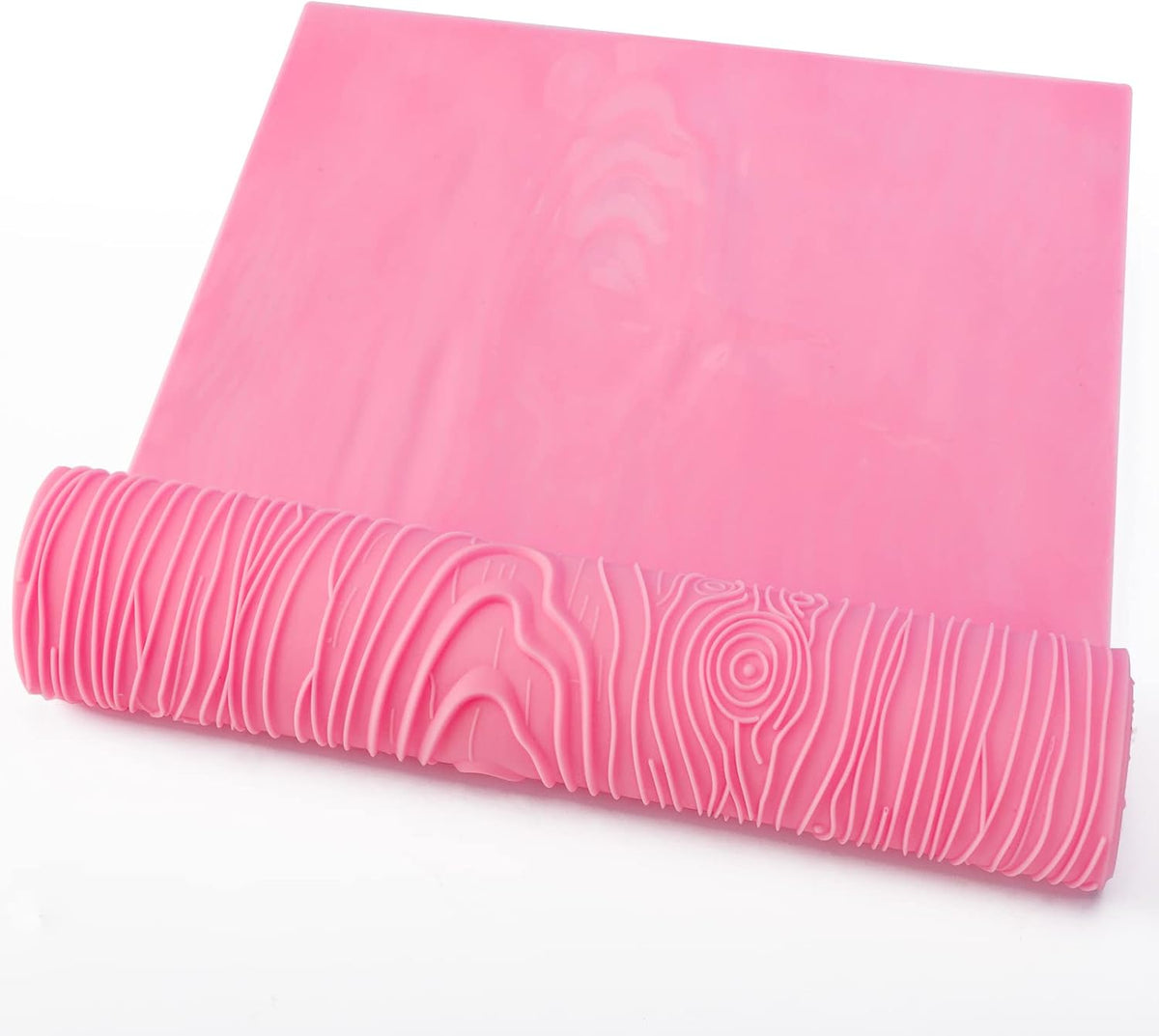 Silicone Lace Mold for Cakes Decorating, Woodgrain Fondant Impression Mat Silicone Lace Mold, Fondant Texture for Sugar Wood Texture Sheet Embossed Craft Tools (17 x 9 inches, Pink)