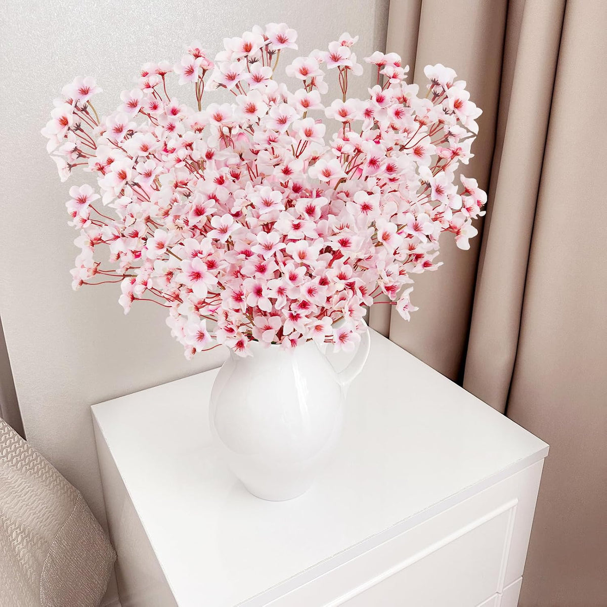 16 Pcs Artificial Silk Cherry Blossom Branches 15.7in for Vase ,Pink Peach
