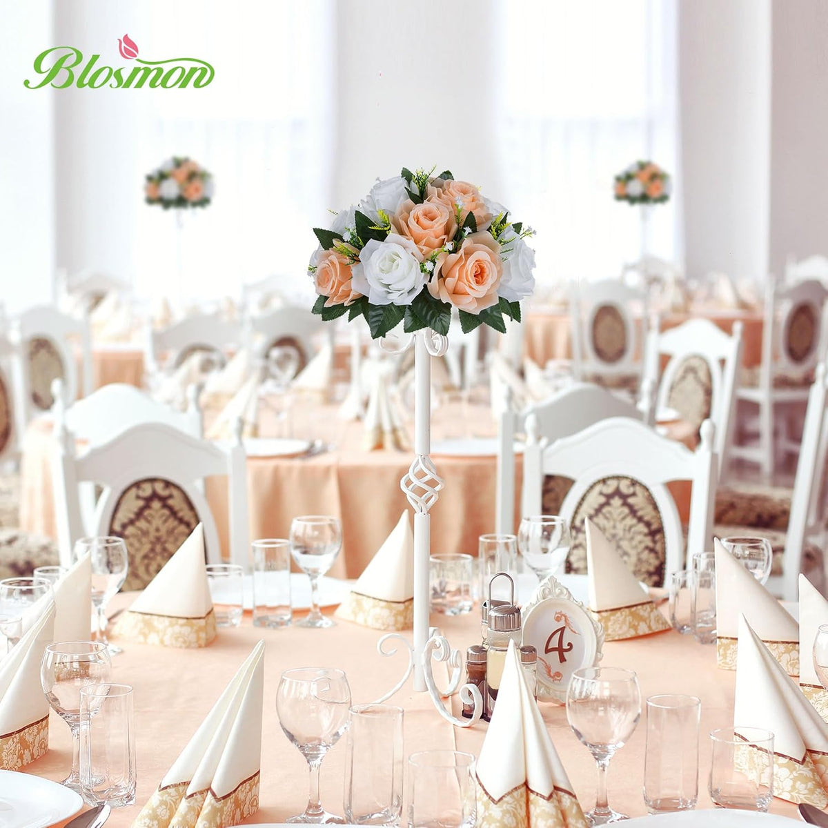 Flower Ball Centerpieces for Tables: 2pcs Peach Fuzz Fake Rose