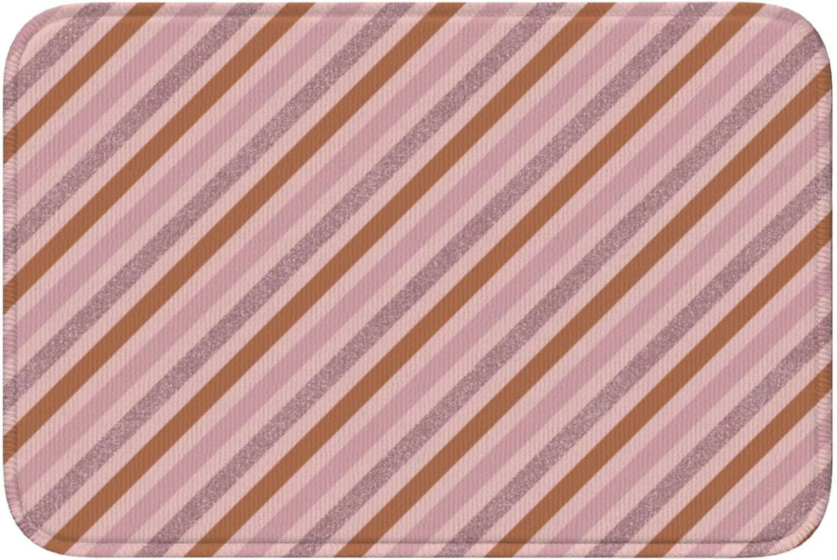 Pink Diagonal Stripe Print Bathroom Rugs 24x16 Inches, Small Bathroom Bath Rugs Non Slip Washable, Soft Absorbent Bath Mat Shower Mat Outside Shower