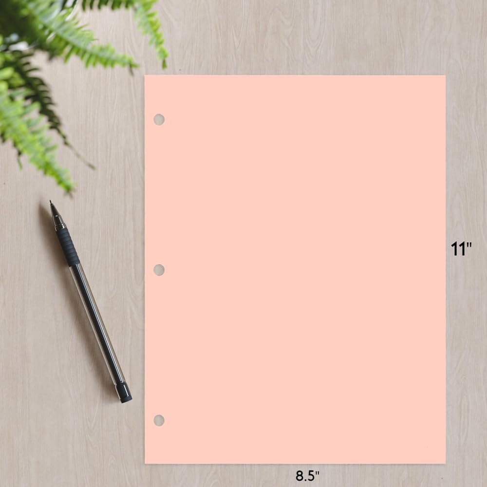 Copy Printing and Writing Colored Paper, 20 Pound - 75 Gsm, 8.5"x11", 3 Hole Punch, 500 Sheets per Ream. (Peach)