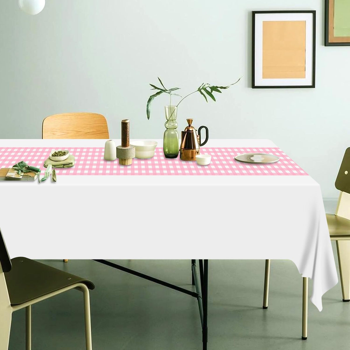 6 Pack Pink Gingham Table Runner, Pink and White Checkered Tablecloths 14 x 108 Inches Rectangular Waterproof Picnic Table Runner for Birthday Party Holiday Outdoor Supplies