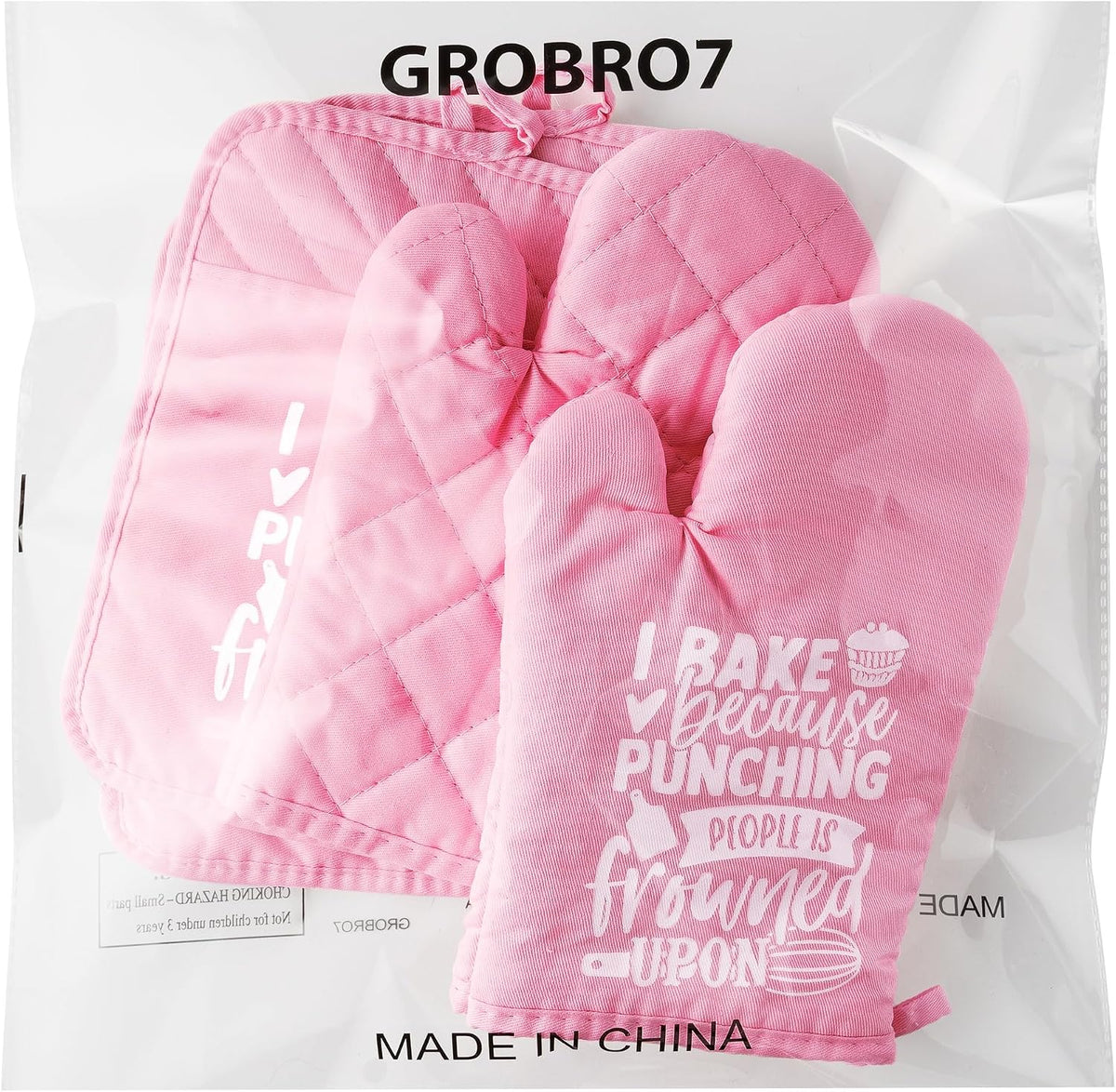6Pcs Cotton Oven Mitts Pot Holders Funny Women Resistant Hot Pads Machine Washable Microwave Gloves with Hanging Loop Pocket Potholder for Kitchen Baking Cooking GrillingPink