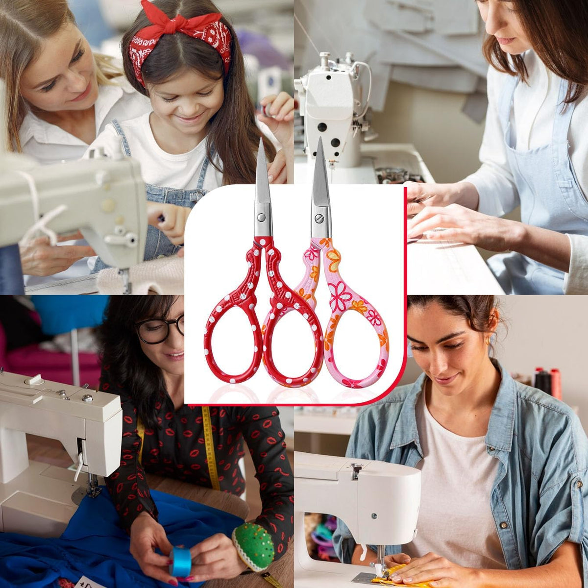 Sharp Embroidery Scissors, 2PCS Sewing Craft Scissors, Red+Pink