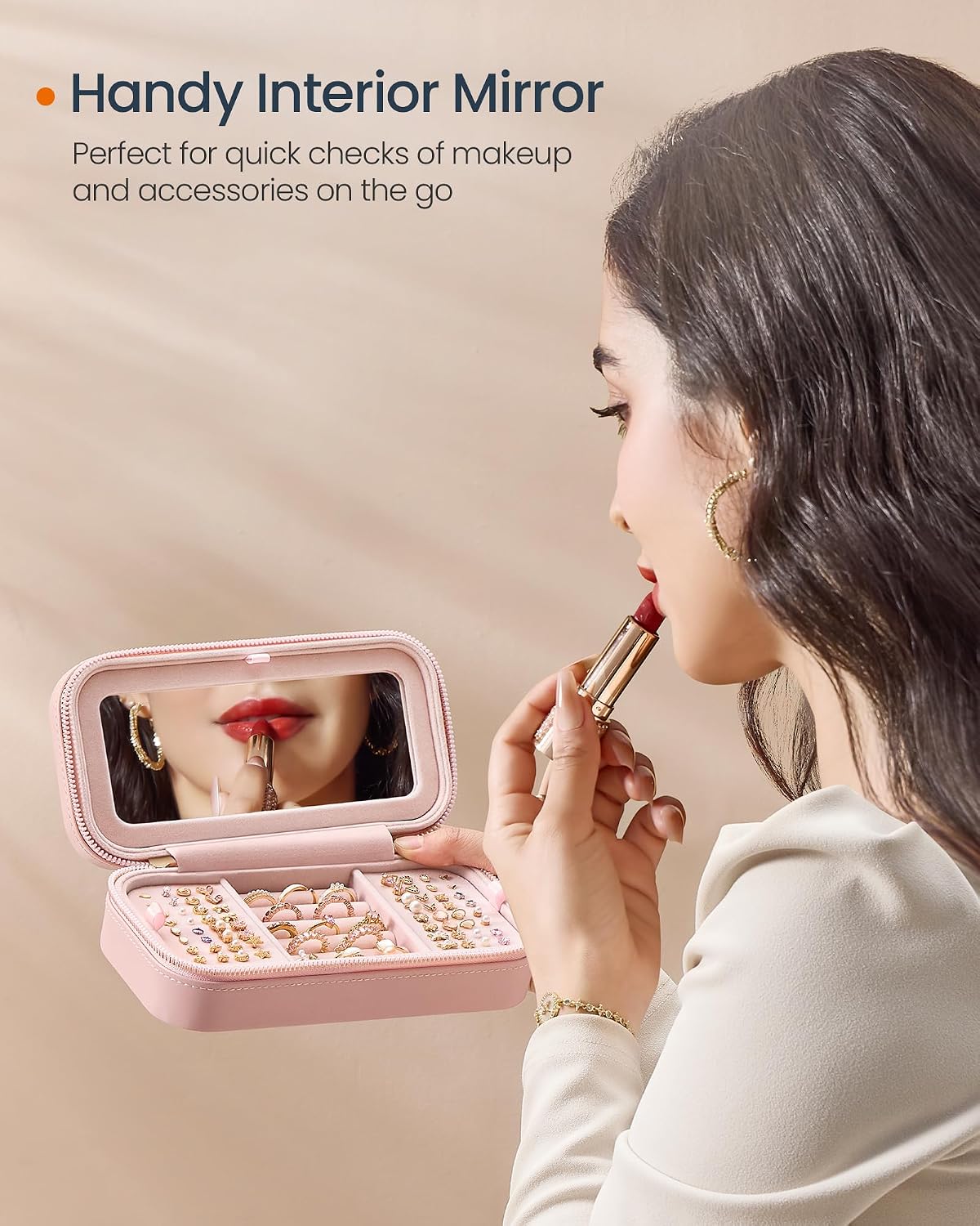 Travel Jewelry Case, Portable Box Organizer with Mirror