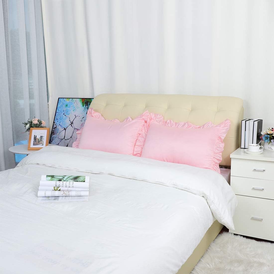 Ruffled Pillow Cases Set of 2, Envelope Pink 20x30