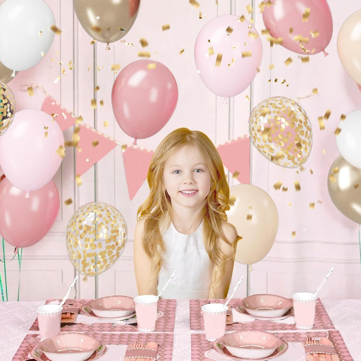 Pink Balloons, 50 Pcs Pink and Gold for Girls Birthday Baby Shower