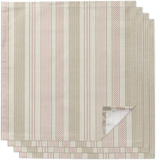 Vintage Striped Cloth Napkins Set of 4 Pink Khaki Vertical Ticking Stripes French Country Napkins Cloth Washable Reusable Soft Napkin for Birthday Party Wedding Dining Table Decorations 20x20 Inch
