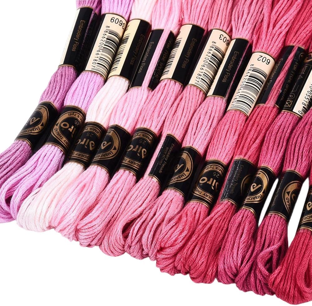 12 Skeins 105 Yards 6 Strands Pink Embroidery Floss Friendship Bracelet String Threads Variegated Gradient Polyester Cross Stitch Thread Yarn Set for Jewelry Hand Sewing Knitting Craft DIY