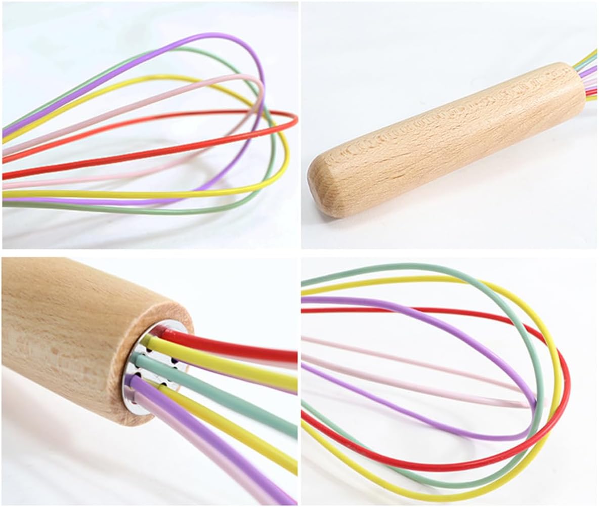 1-Piece Pink Silicone Whisk with Wooden Handle 10-inch Non Stick Balloon Whisk Egg Beater for Pancake Batter, Eggs and Egg Whites, Cake Mix, Blending, Gravy and Sauces