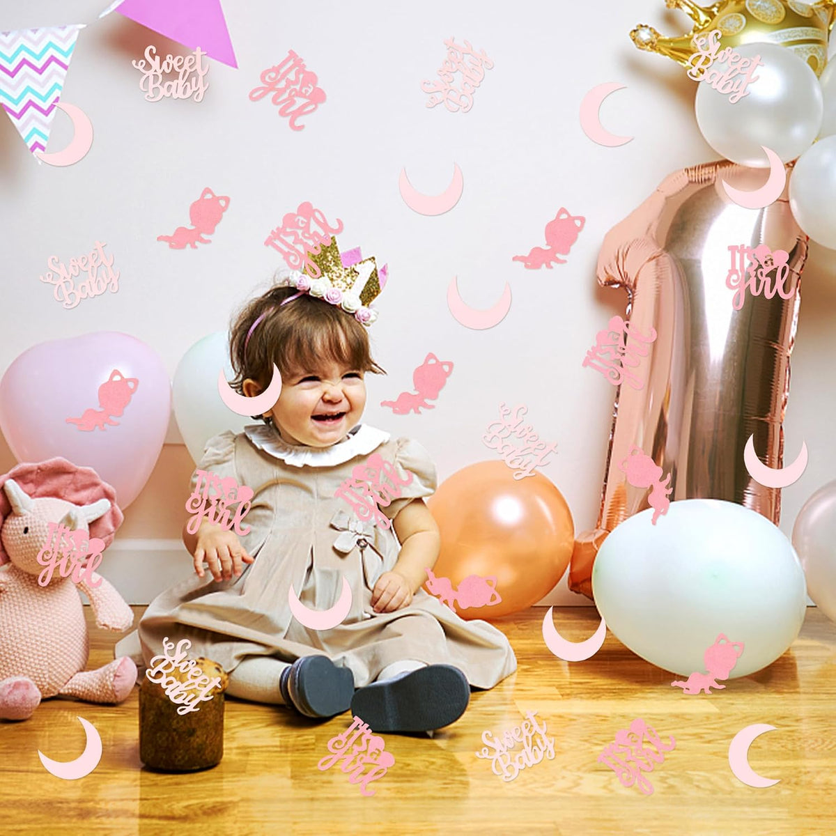 200Pcs Double-sided Pink Baby Shower Confetti It's a Girl Sweet Baby Table Decorations Pink Girl Baby Table Scatter Confetti for Baby Shower Gender Reveal Party Confetti Supplies