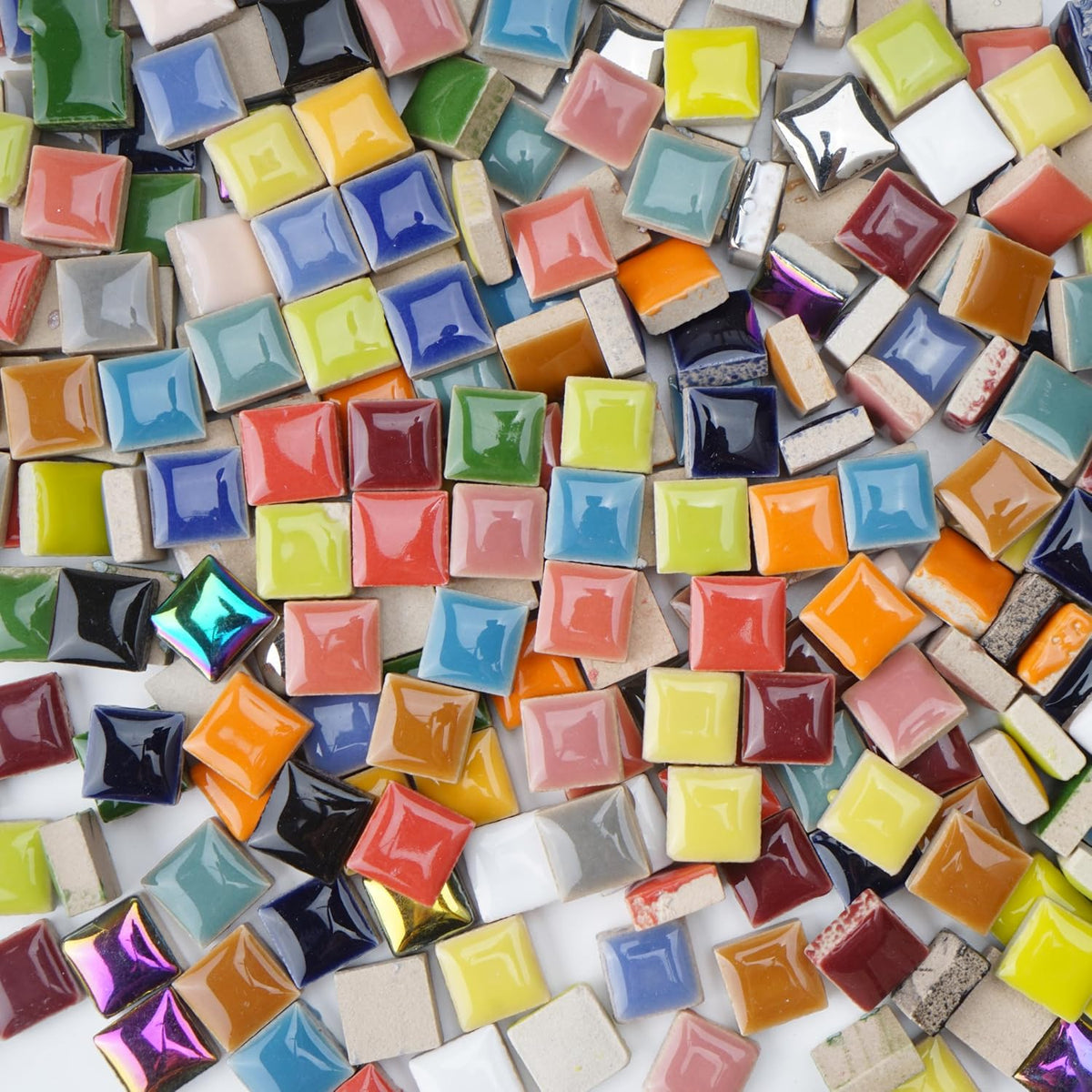 Ceramic Mosaic Tiles for Crafts, 300g/200 Pieces - Mosaic Square Tile(0.47in), Glazed Porcelain Tiles for Home Decoration DIY Projects (Beige Pink)