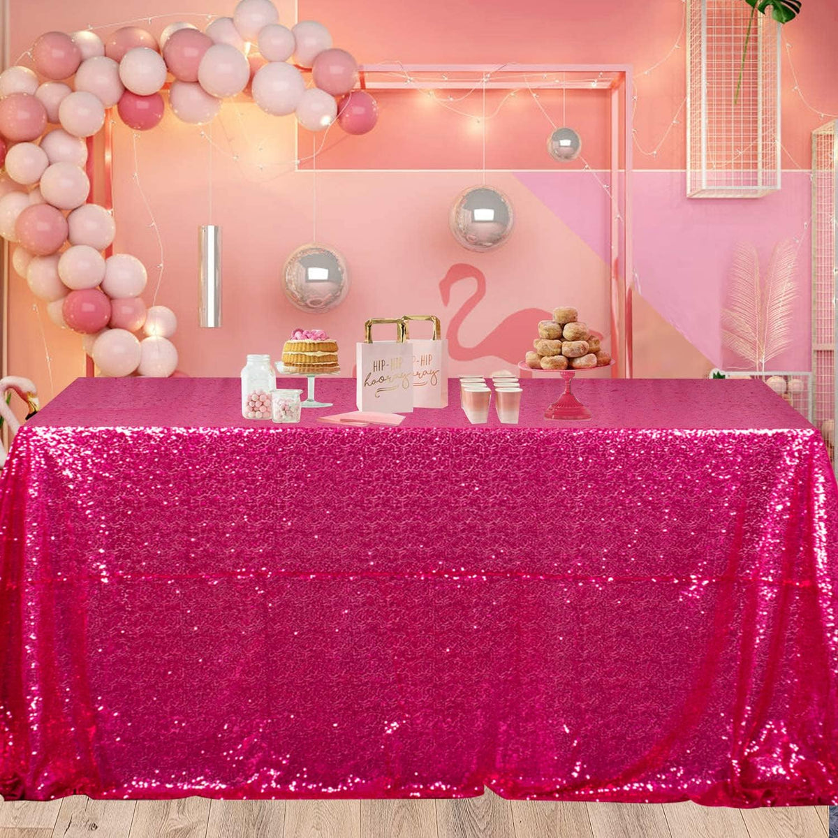 Sequin Tablecloth Rectangle 50x72-Inch Hot Pink Table Cloths for Parties Rectangular Tablecloth Overlay Fuchsia Sequin Fabric Table Linens Birthday