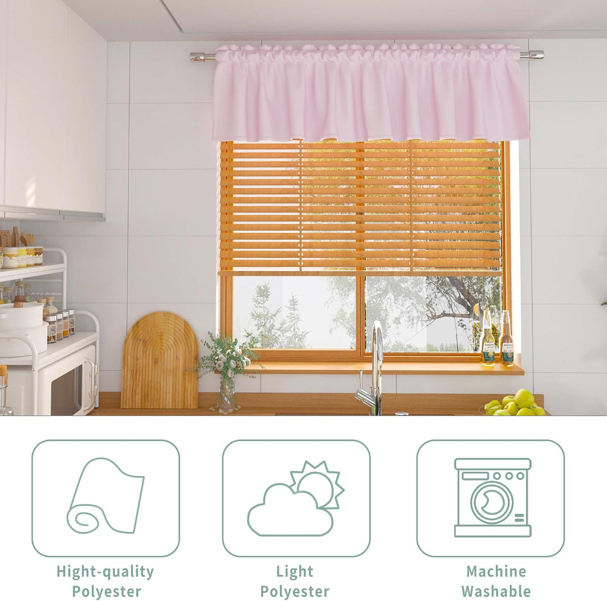 Pink Small Tiers Kitchen Short Small Mini Window Curtains Valance 14 inches Length Blackout Home Decor Blackout Basement rv Camper Living Room/Bedroom 52W by 14L 1 Piece Rod Pocket