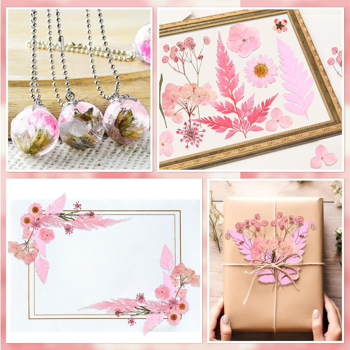 200 Pcs Dried Pressed Flowers Natural Leaves for Resin Nail, Pink